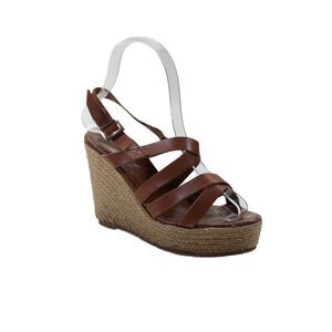 Marisa Rey Womens Open Toe Strappy Leather Espadrille Wedge Sandals Brown Size 6